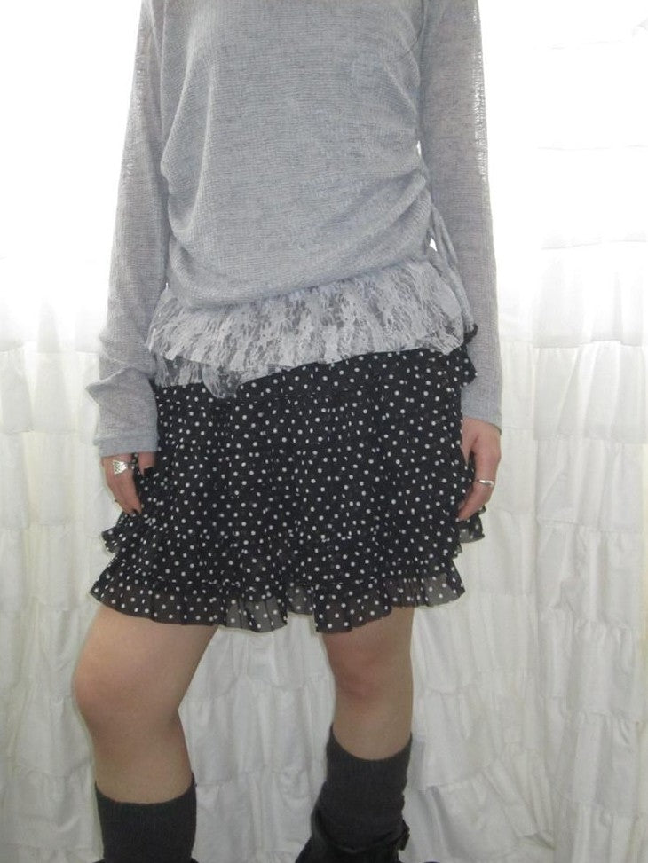 ang project Polka Dot Ruffle Spliced Elastic Waist Cake Women&