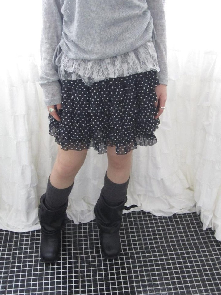 ang project Polka Dot Ruffle Spliced Elastic Waist Cake Women&