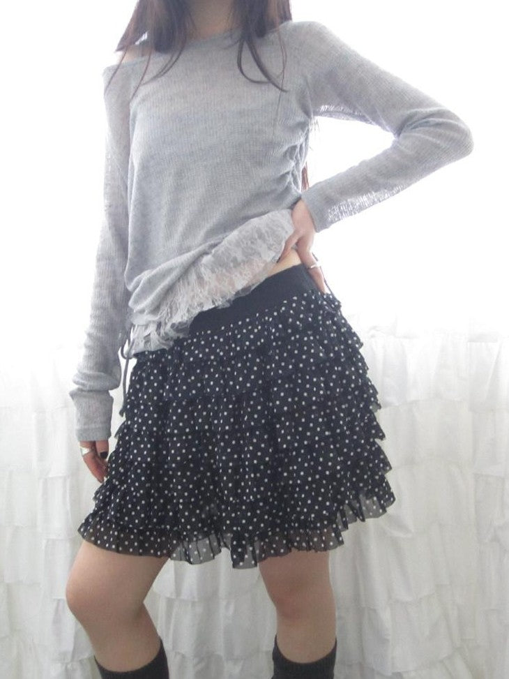 ang project Polka Dot Ruffle Spliced Elastic Waist Cake Women&