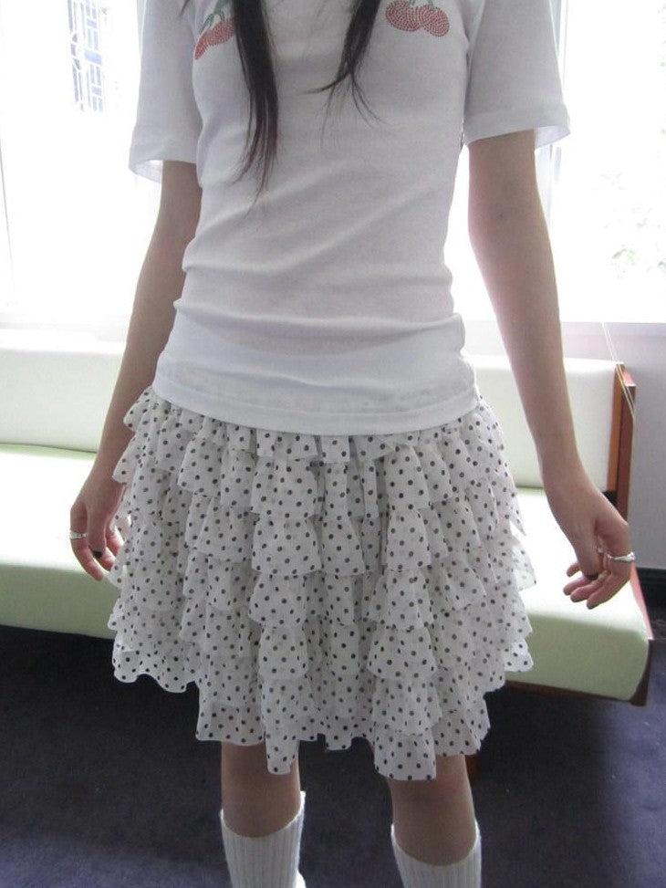 ang project Polka Dot Ruffle Spliced Elastic Waist Cake Women&