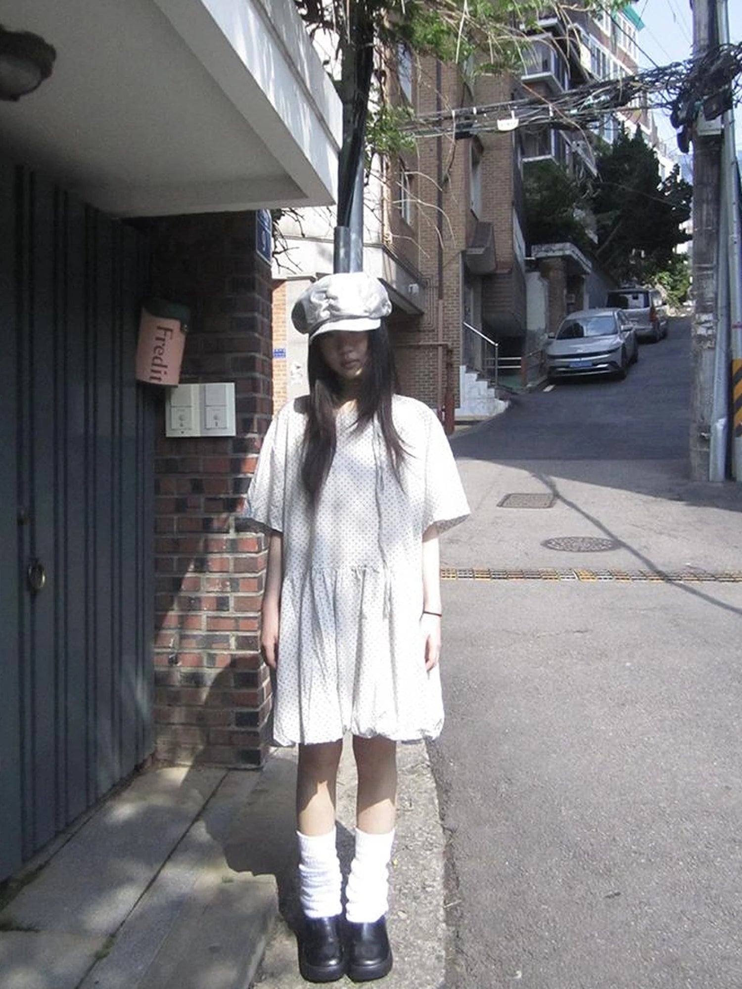 Polka Dot Summer Shift Dress with Puff Sleeves