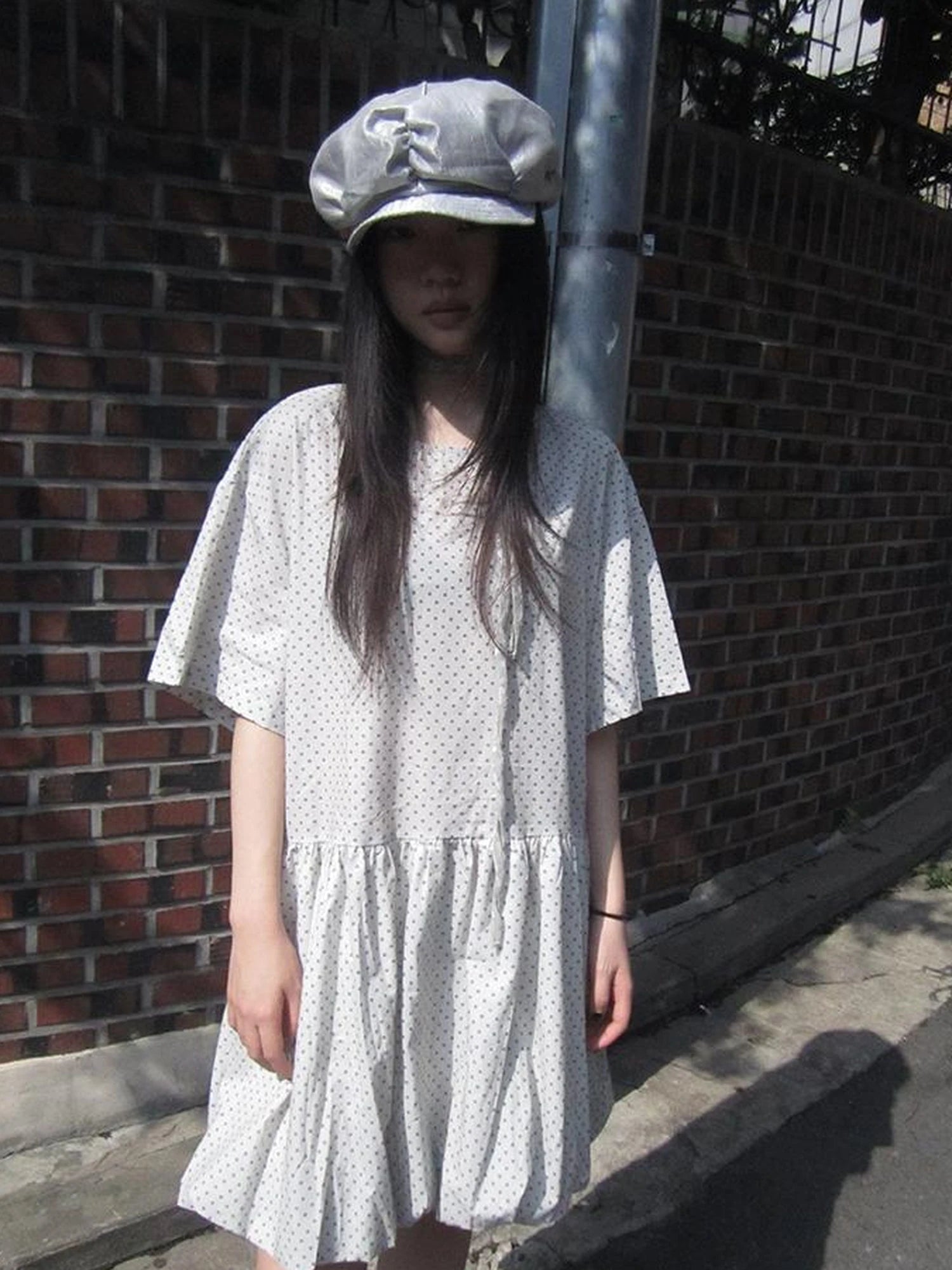 Polka Dot Summer Shift Dress with Puff Sleeves