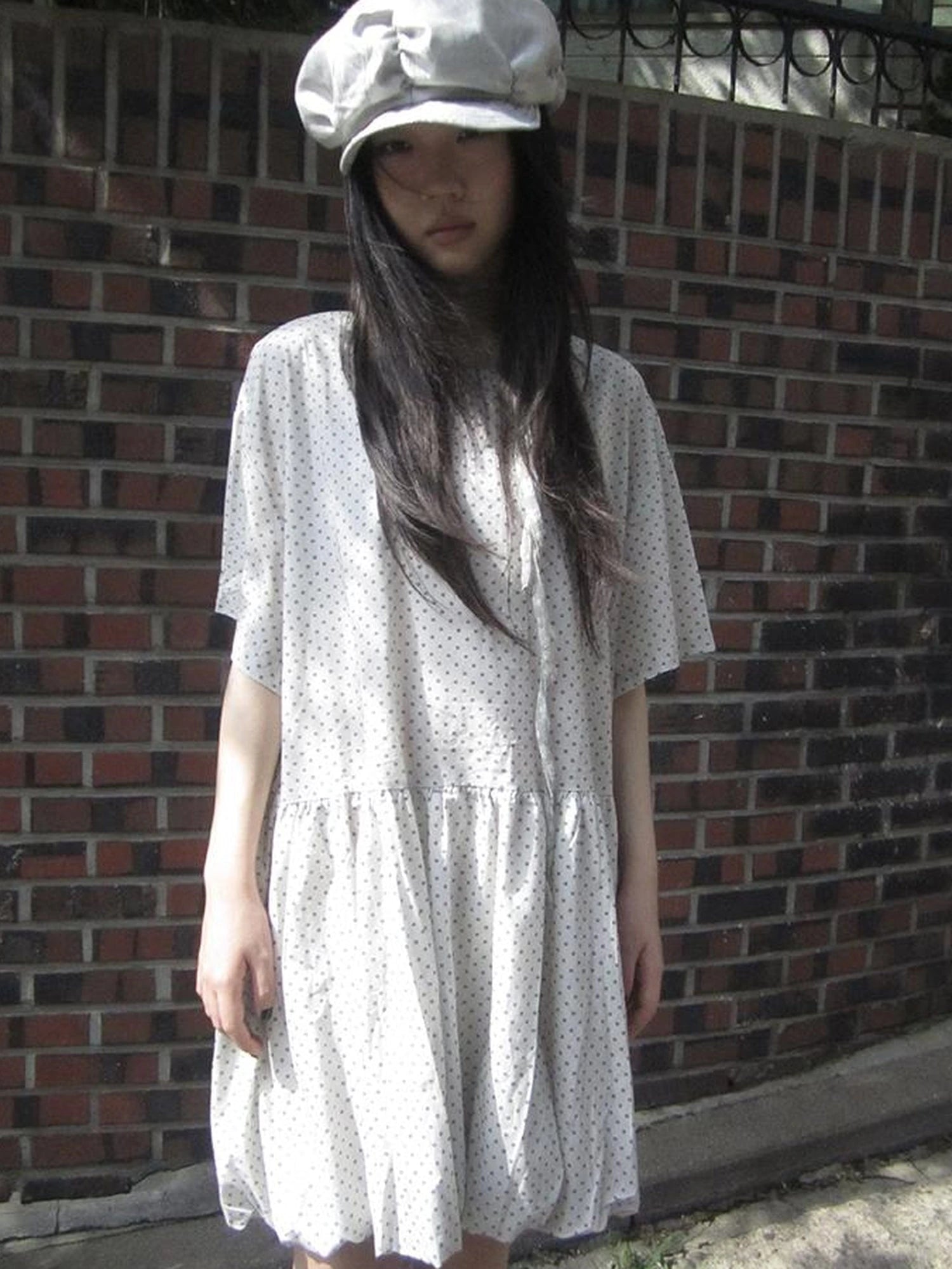 Polka Dot Summer Shift Dress with Puff Sleeves