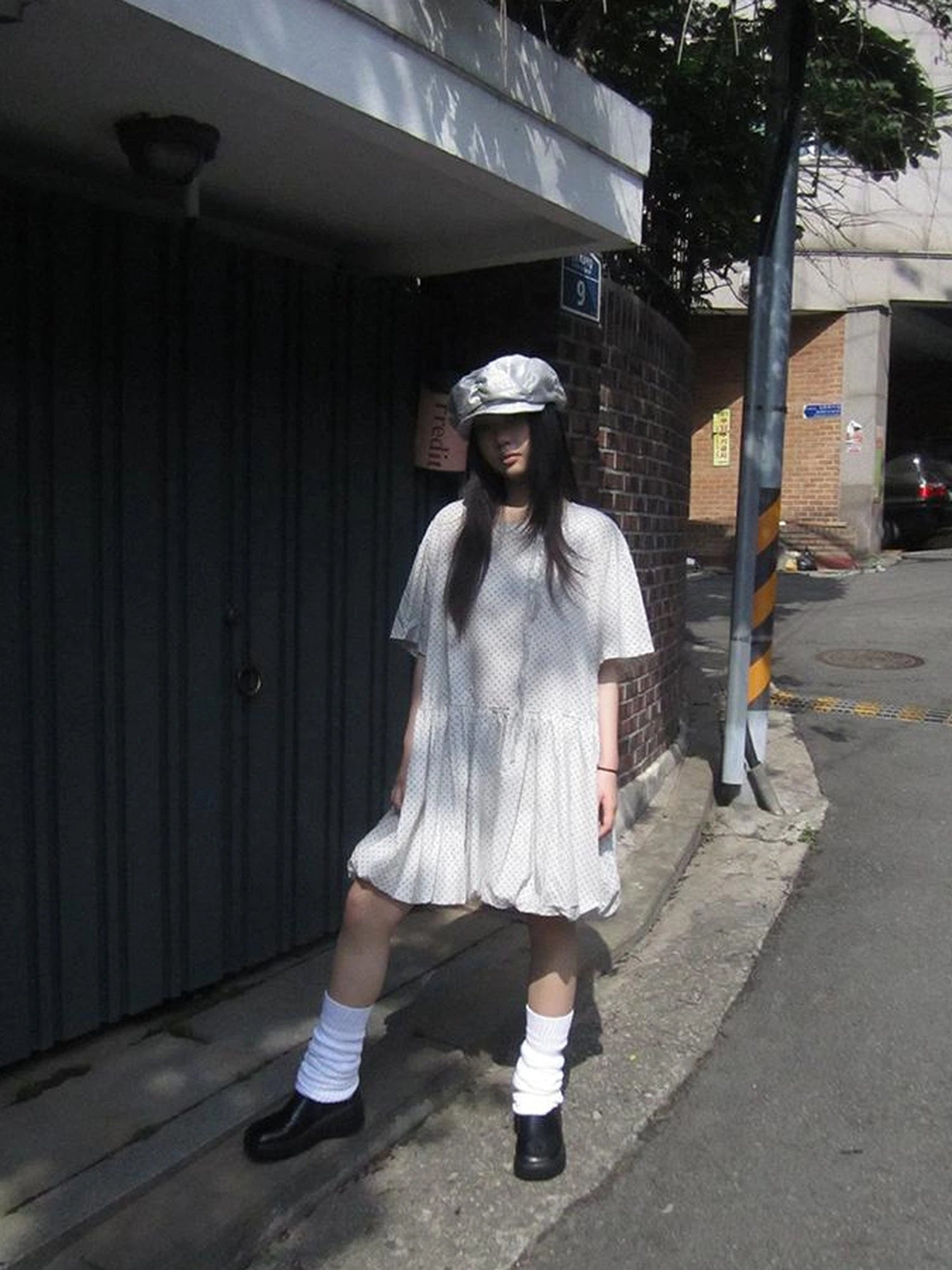 Polka Dot Summer Shift Dress with Puff Sleeves