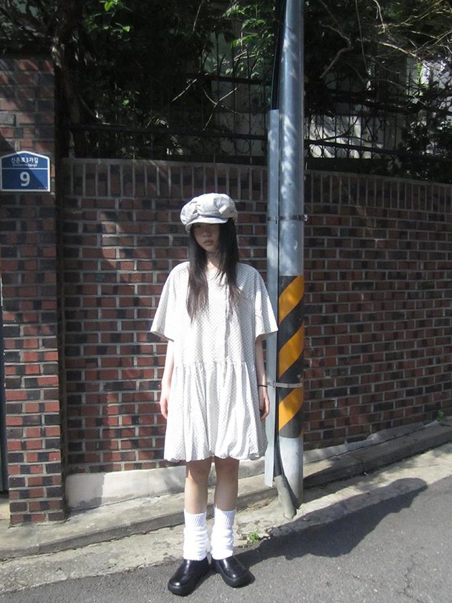 Polka Dot Summer Shift Dress with Puff Sleeves