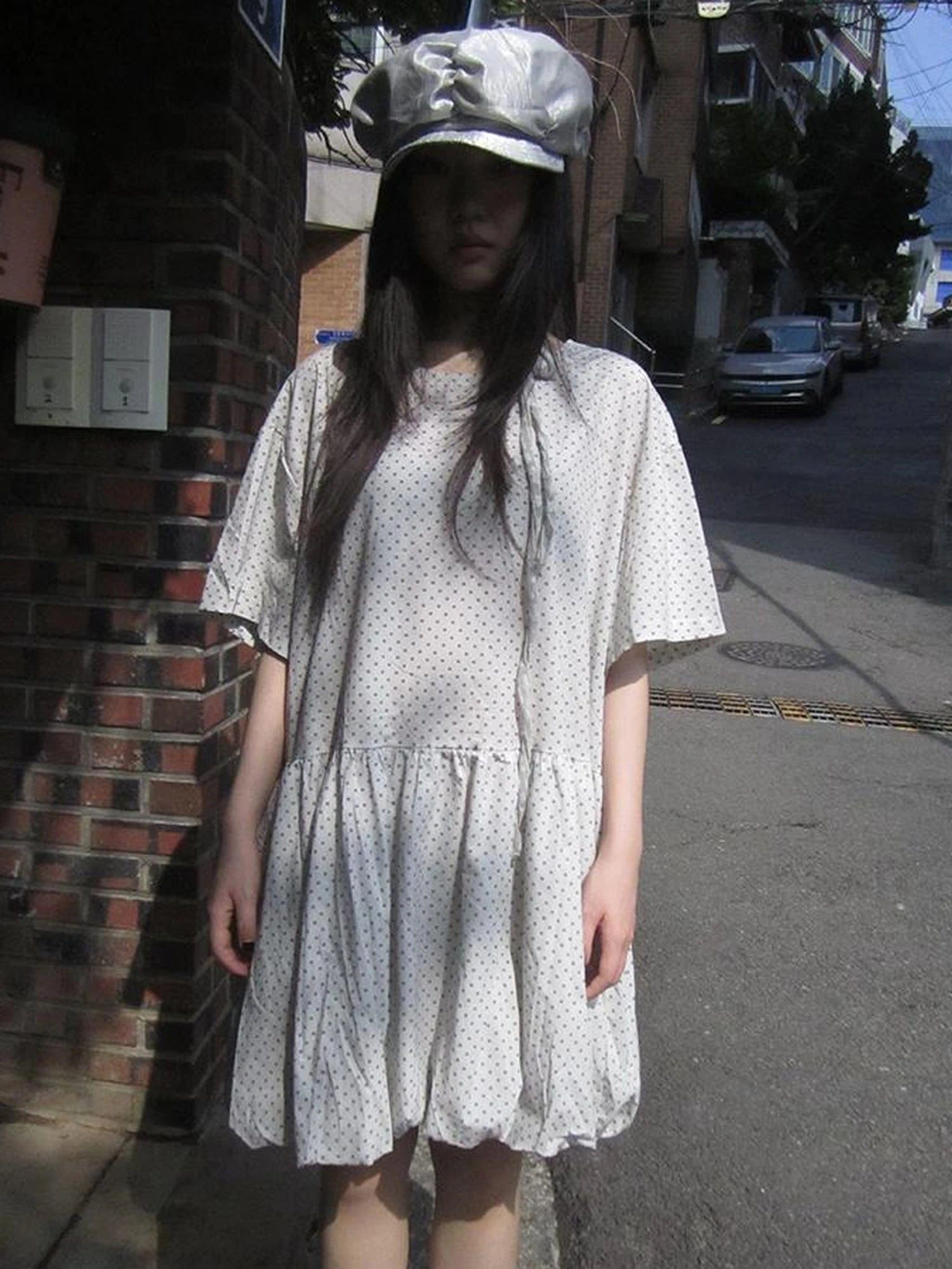 Polka Dot Summer Shift Dress with Puff Sleeves