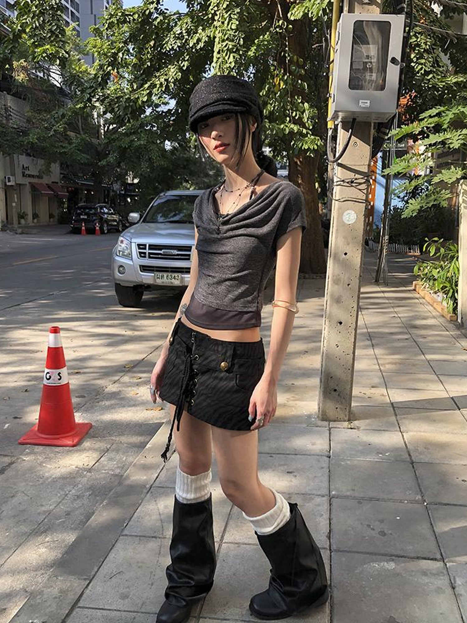 Updateang project Post Apocalyptic Stacked Collar Layered Tie Detail Stretch Slim Tee