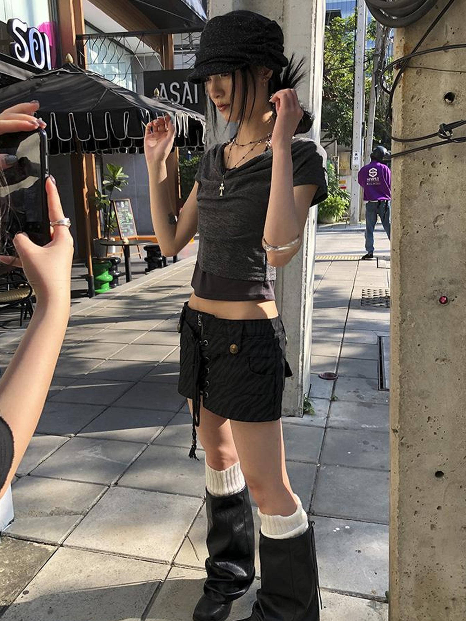 Updateang project Post Apocalyptic Stacked Collar Layered Tie Detail Stretch Slim Tee