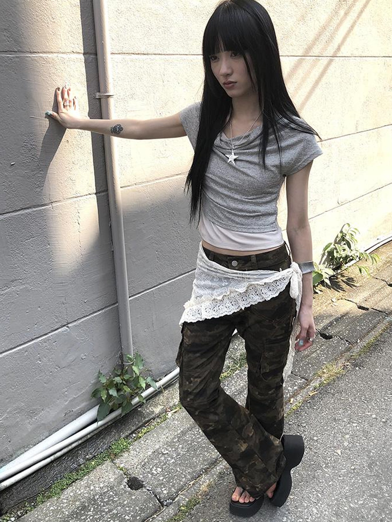 Updateang project Post Apocalyptic Stacked Collar Layered Tie Detail Stretch Slim Tee