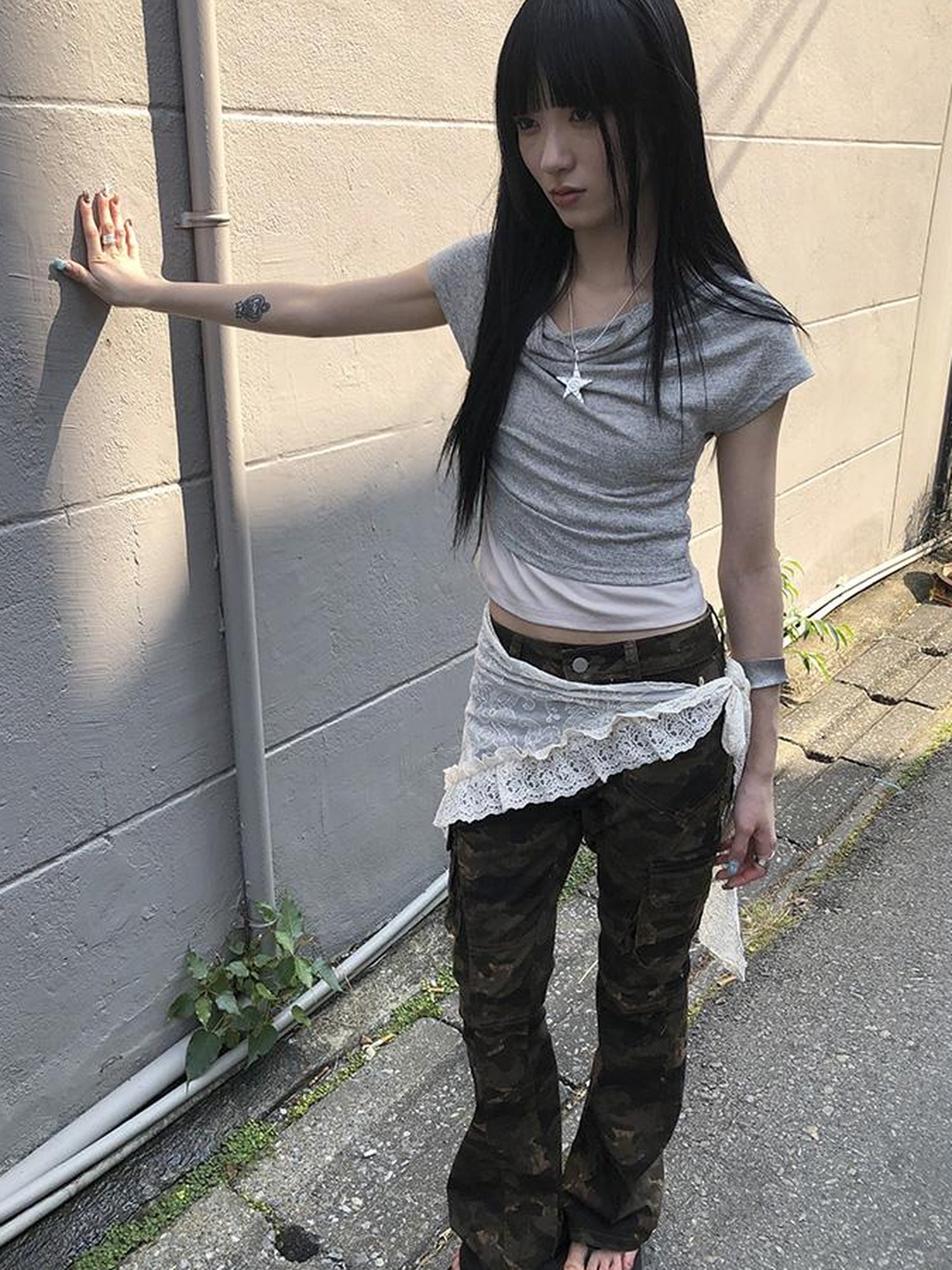 Updateang project Post Apocalyptic Stacked Collar Layered Tie Detail Stretch Slim Tee