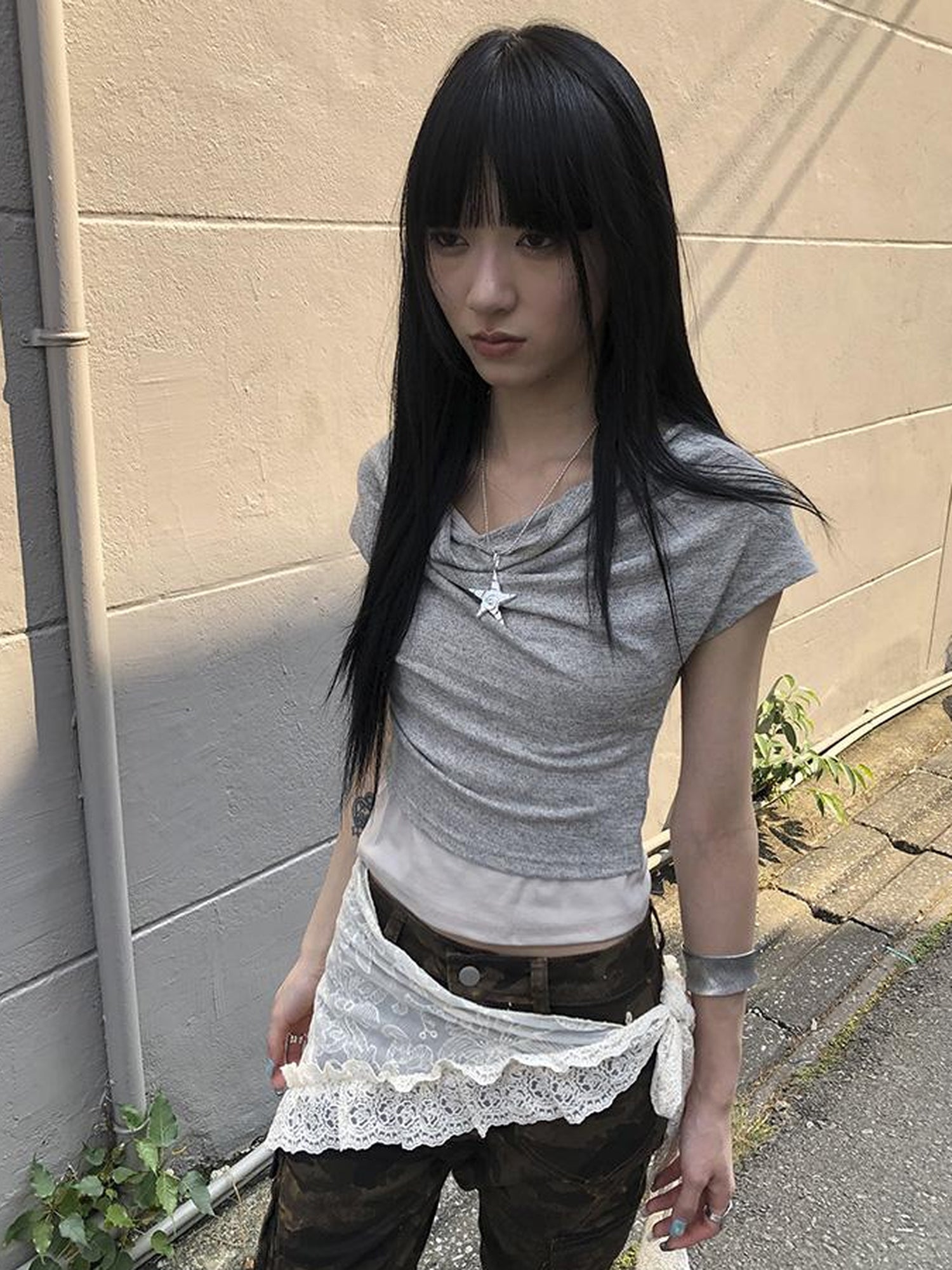 Updateang project Post Apocalyptic Stacked Collar Layered Tie Detail Stretch Slim Tee