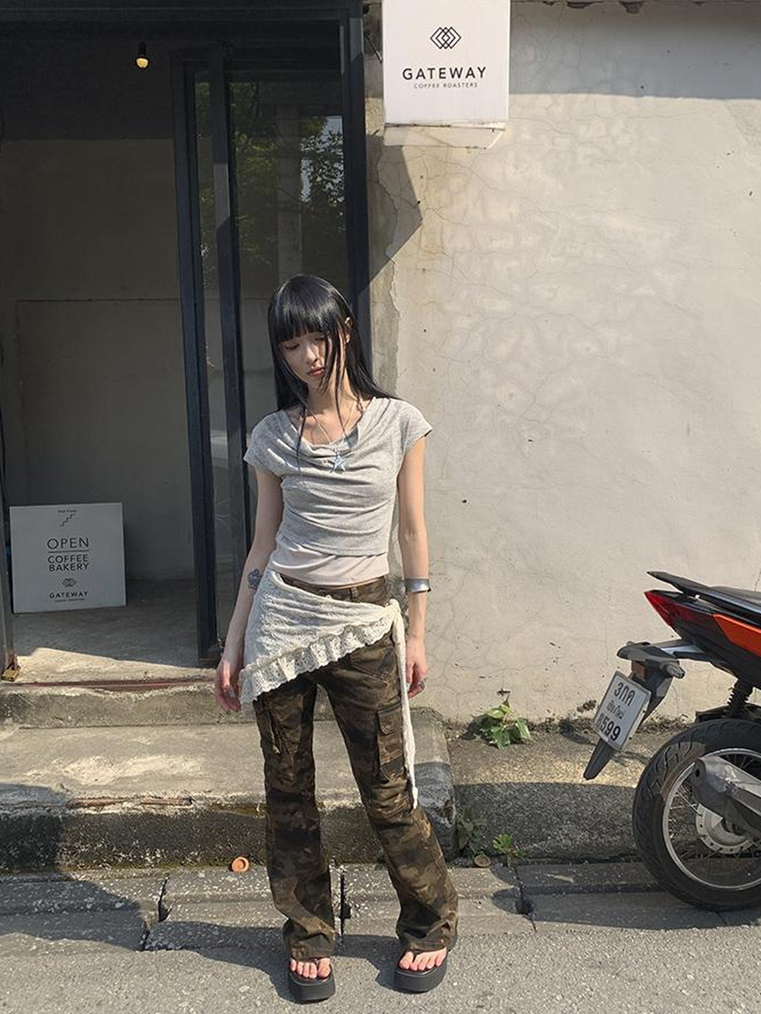 Updateang project Post Apocalyptic Stacked Collar Layered Tie Detail Stretch Slim Tee