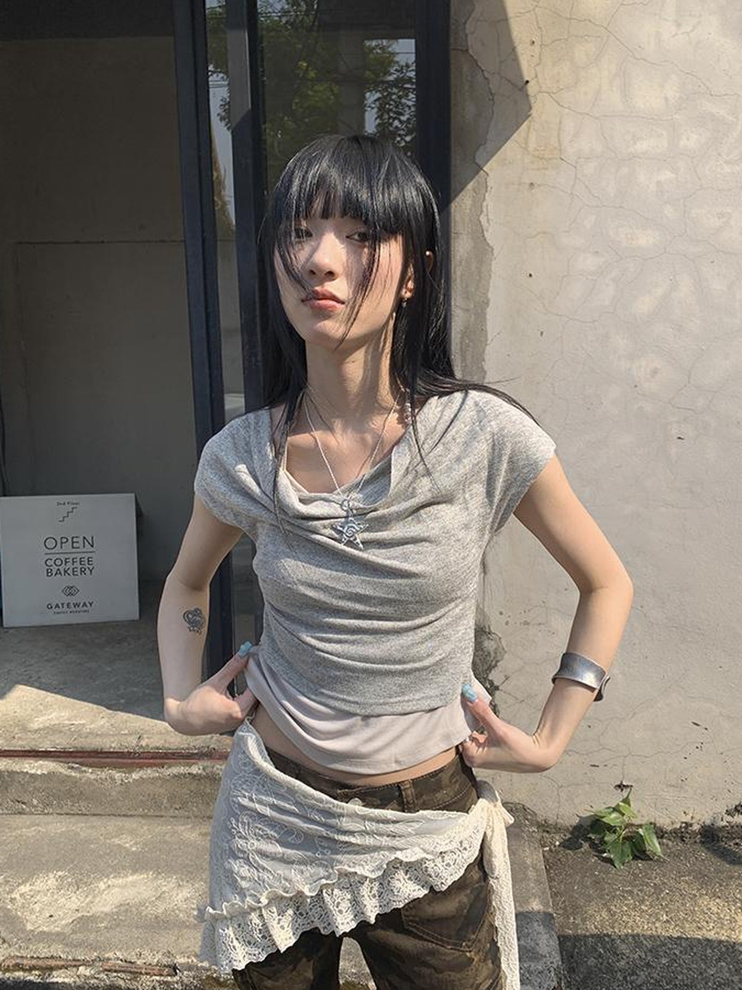Updateang project Post Apocalyptic Stacked Collar Layered Tie Detail Stretch Slim Tee