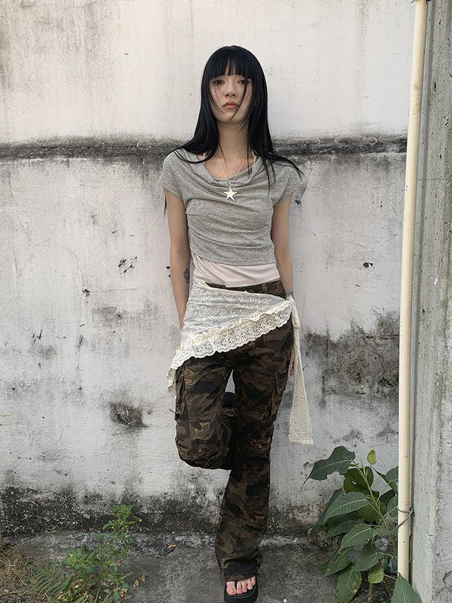 Updateang project Post Apocalyptic Stacked Collar Layered Tie Detail Stretch Slim Tee