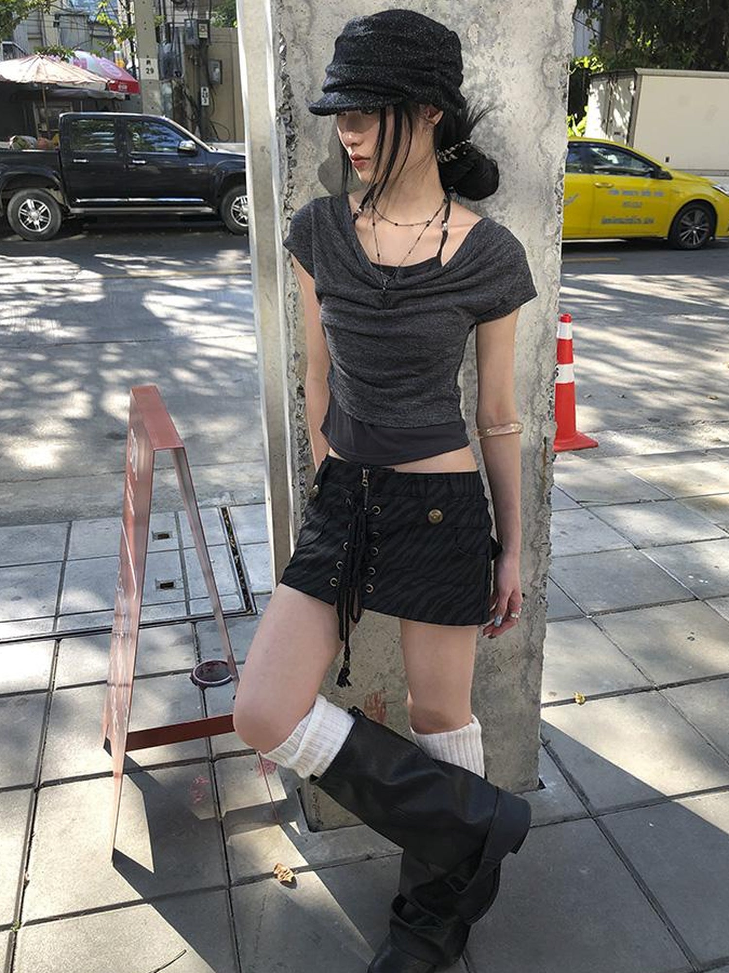 Updateang project Post Apocalyptic Stacked Collar Layered Tie Detail Stretch Slim Tee