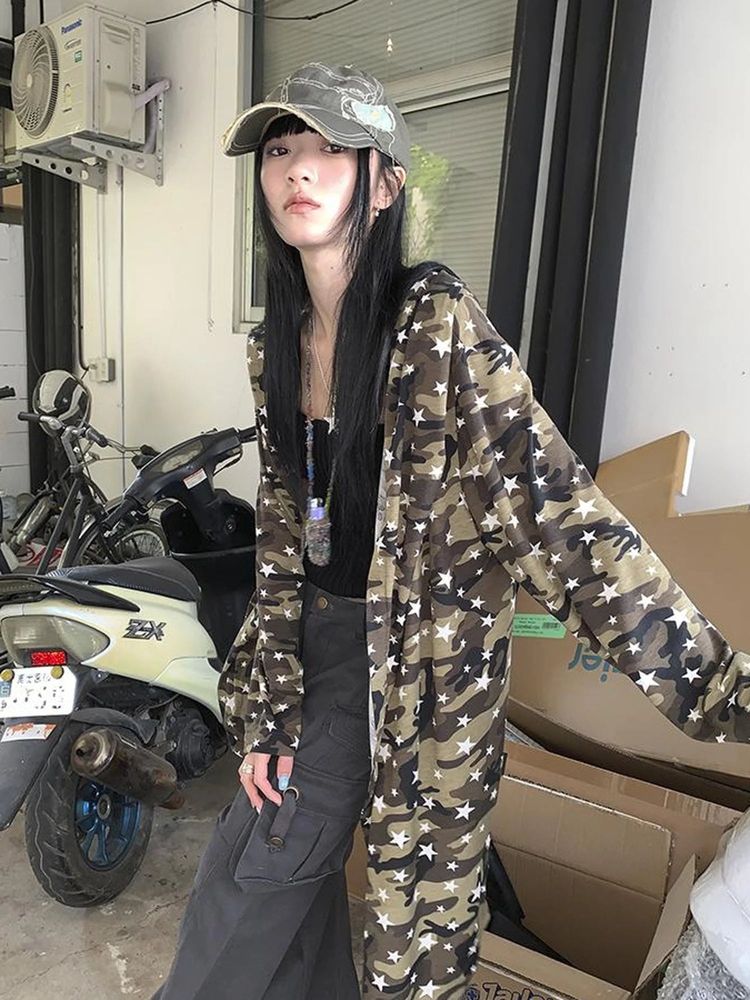 Punk Star Camo Cropped Hoodie Top