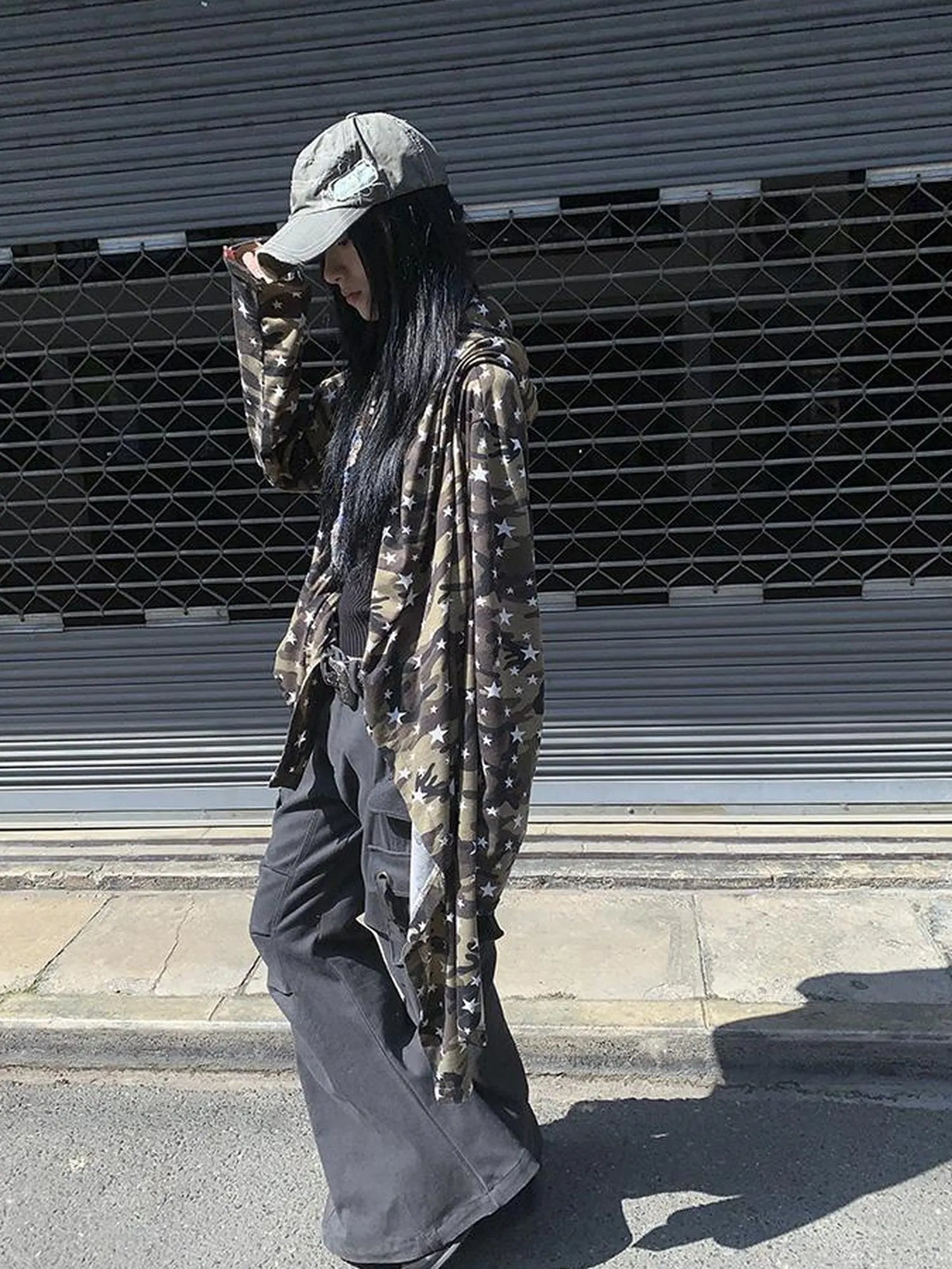 Punk Star Camo Cropped Hoodie Top