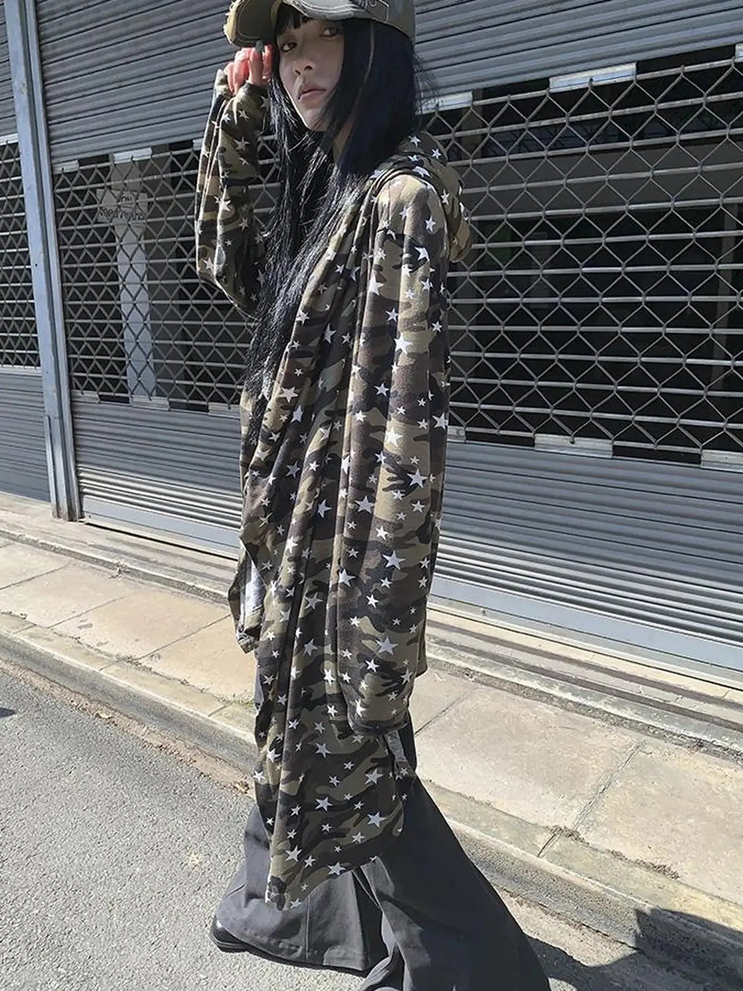 Punk Star Camo Cropped Hoodie Top