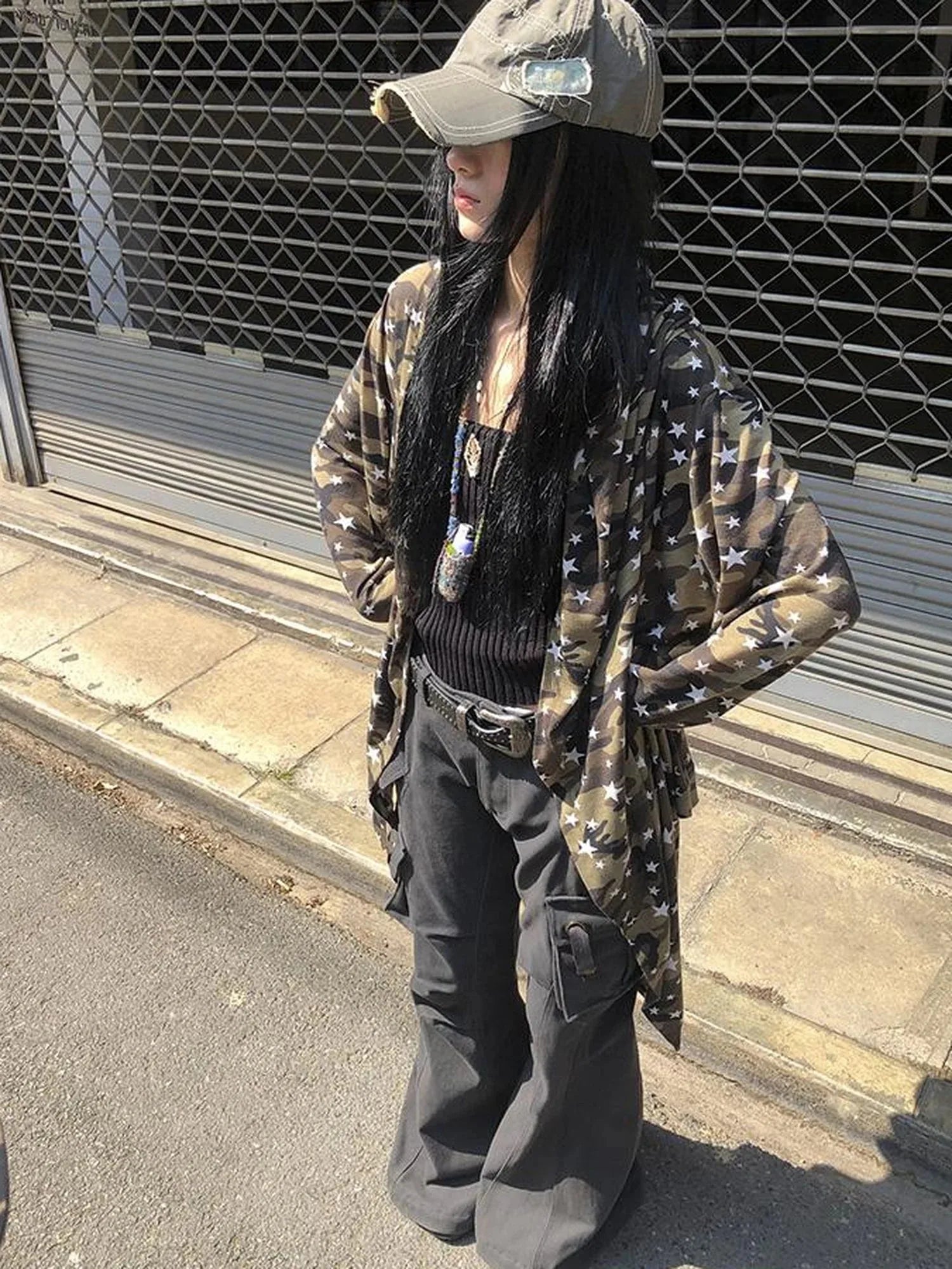 Punk Star Camo Cropped Hoodie Top