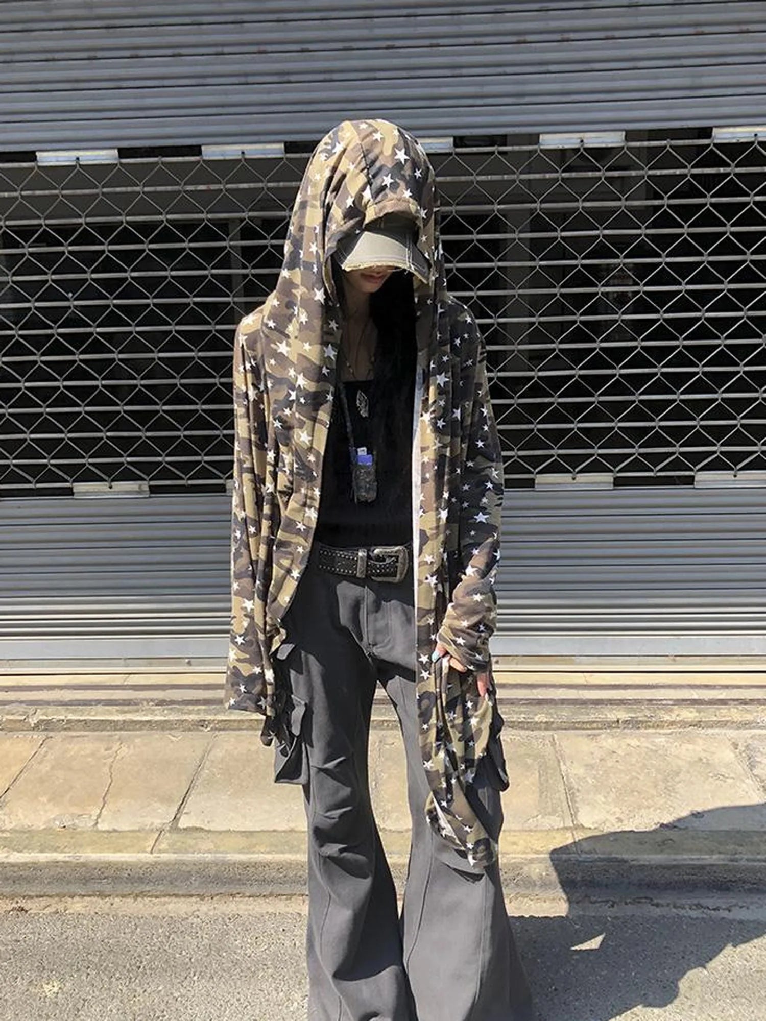 Punk Star Camo Cropped Hoodie Top