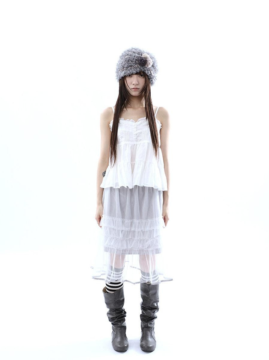 ang project Retro Ballet Pressed Pleated Ruffle Button Cropped Women&