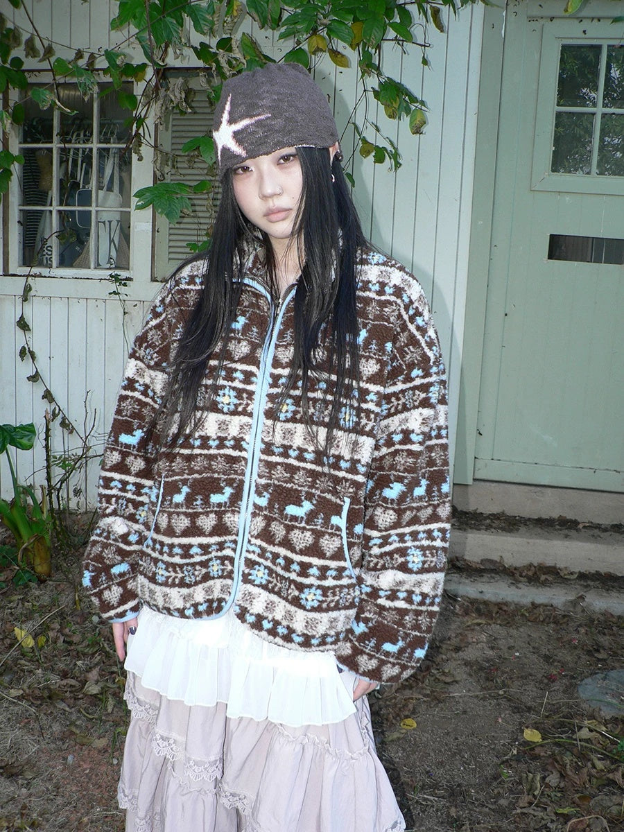 ang project Retro Chic Oversized Lapel Zip Long Sleeve Casual Women Outerwear Jacket