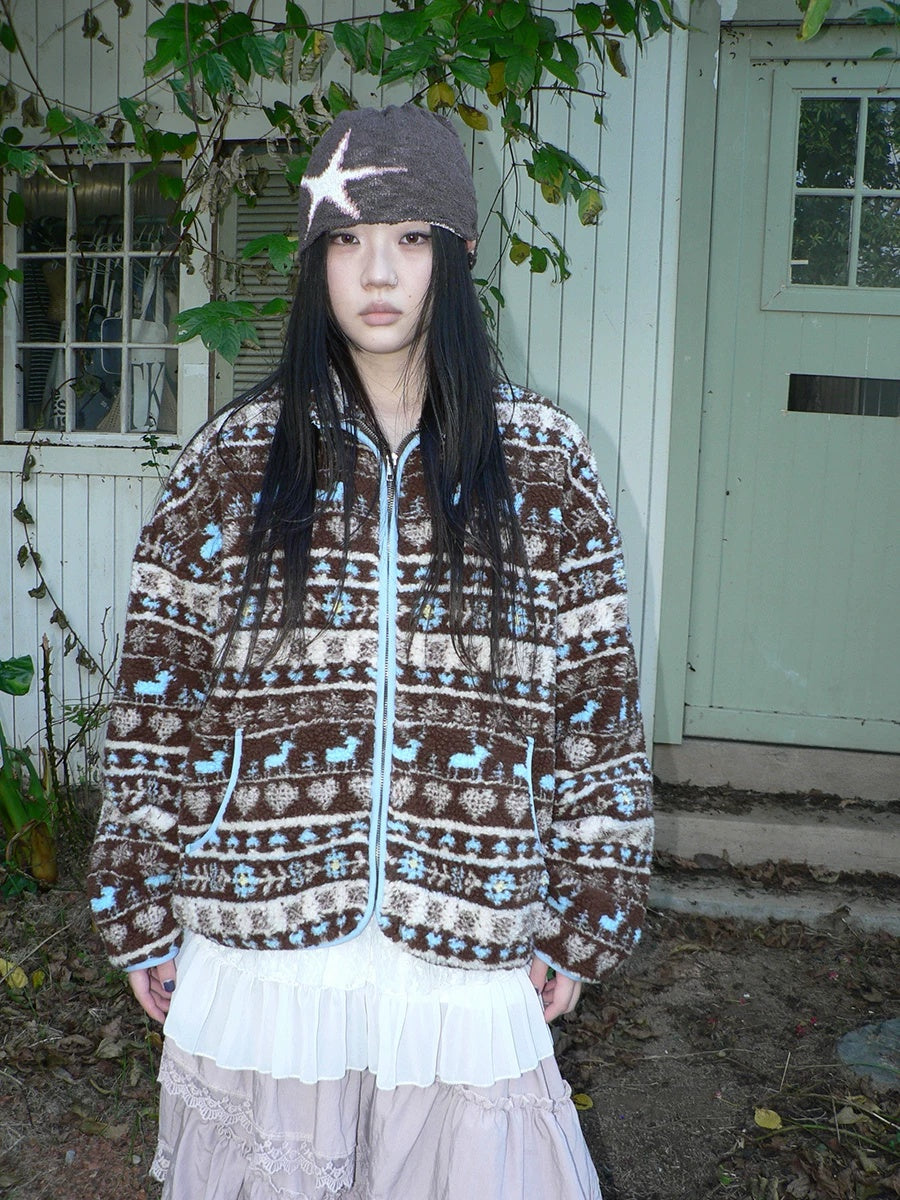 ang project Retro Chic Oversized Lapel Zip Long Sleeve Casual Women Outerwear Jacket