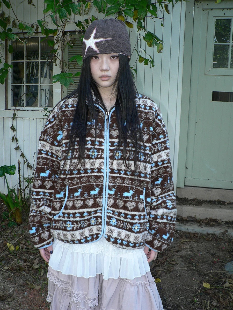 ang project Retro Chic Oversized Lapel Zip Long Sleeve Casual Women Outerwear Jacket
