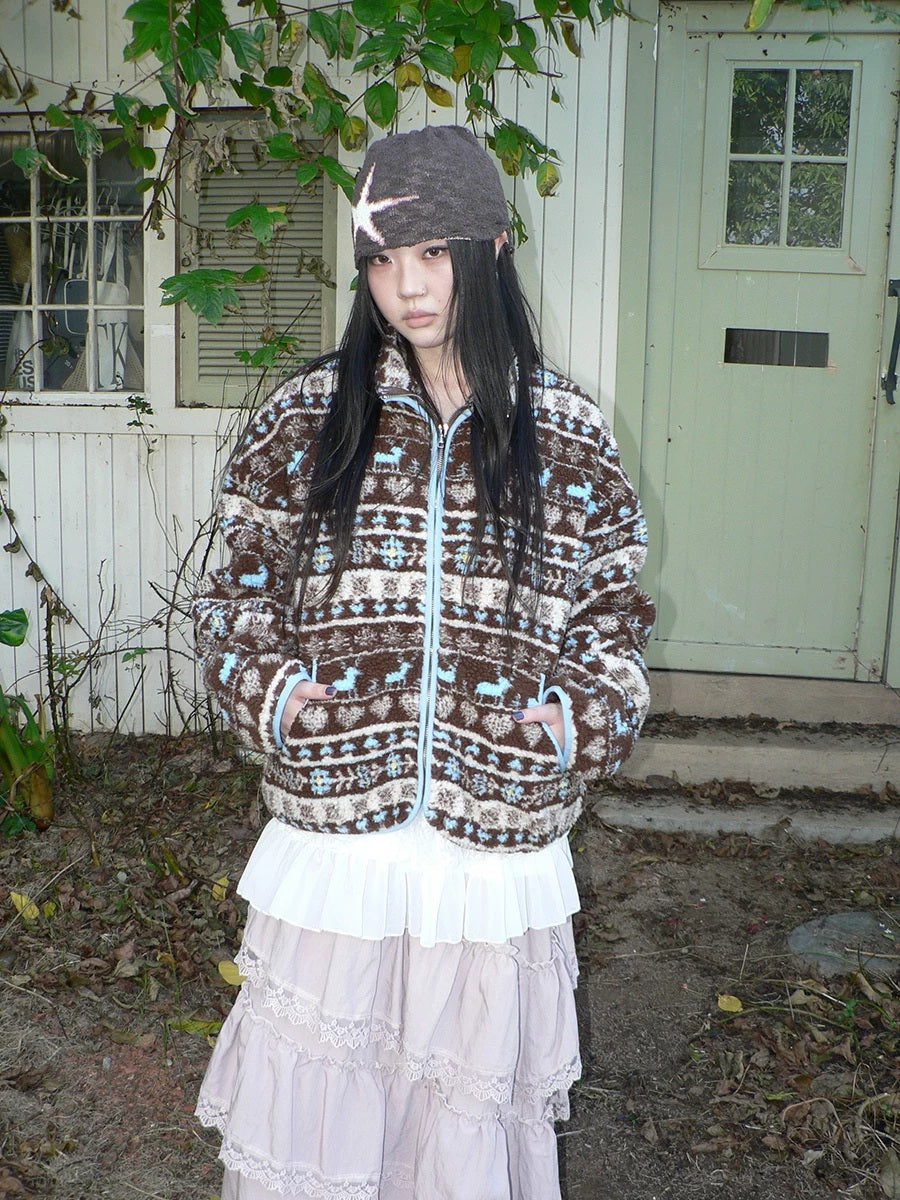 ang project Retro Chic Oversized Lapel Zip Long Sleeve Casual Women Outerwear Jacket