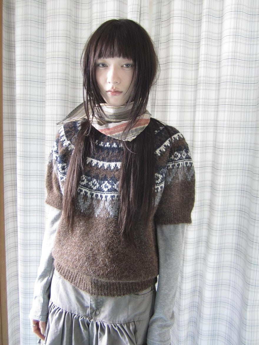 ang project Retro Fair Isle Jacquard Round Neck Knit Women&