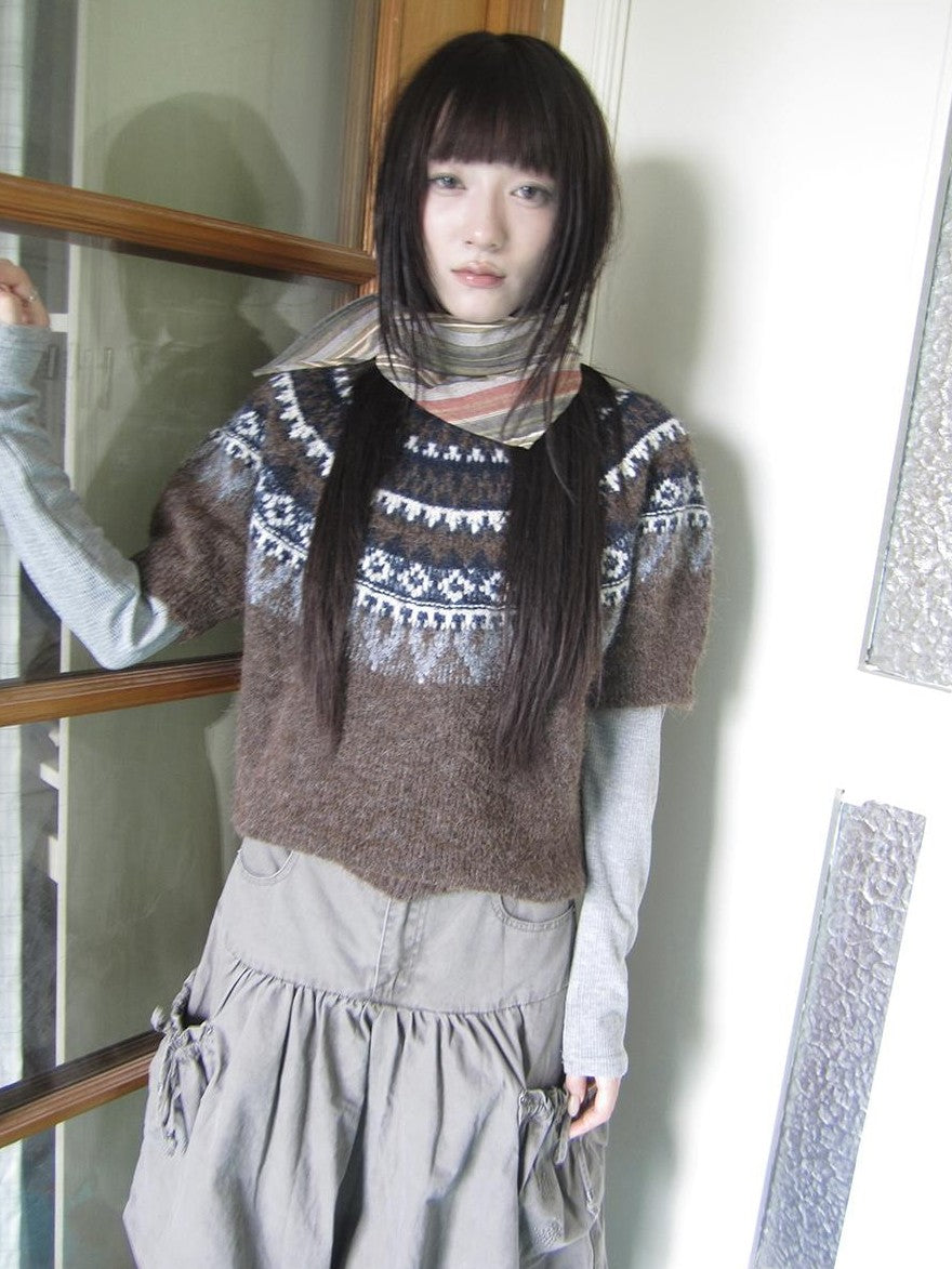 ang project Retro Fair Isle Jacquard Round Neck Knit Women&