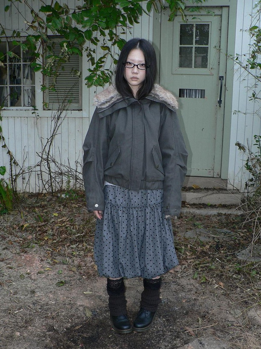 ang project Retro Fur Collar Hooded Zip Oversized Women&