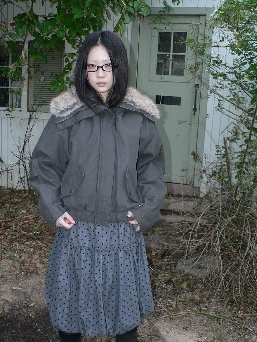 ang project Retro Fur Collar Hooded Zip Oversized Women&