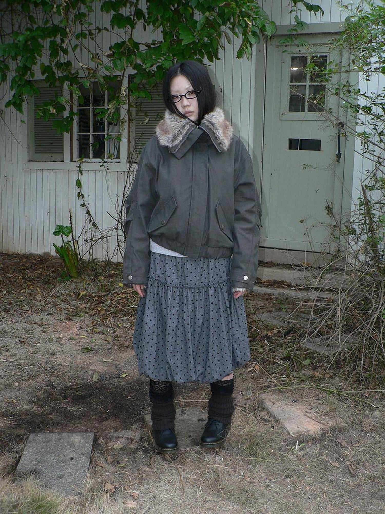 ang project Retro Fur Collar Hooded Zip Oversized Women&