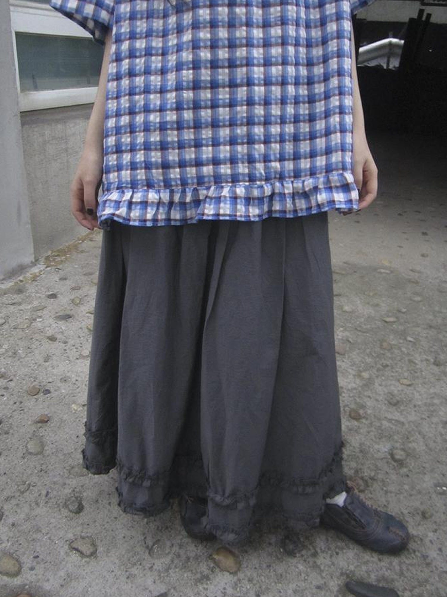 ang project Retro Gray A Line Skirt With Lace Hem And Elastic Waist