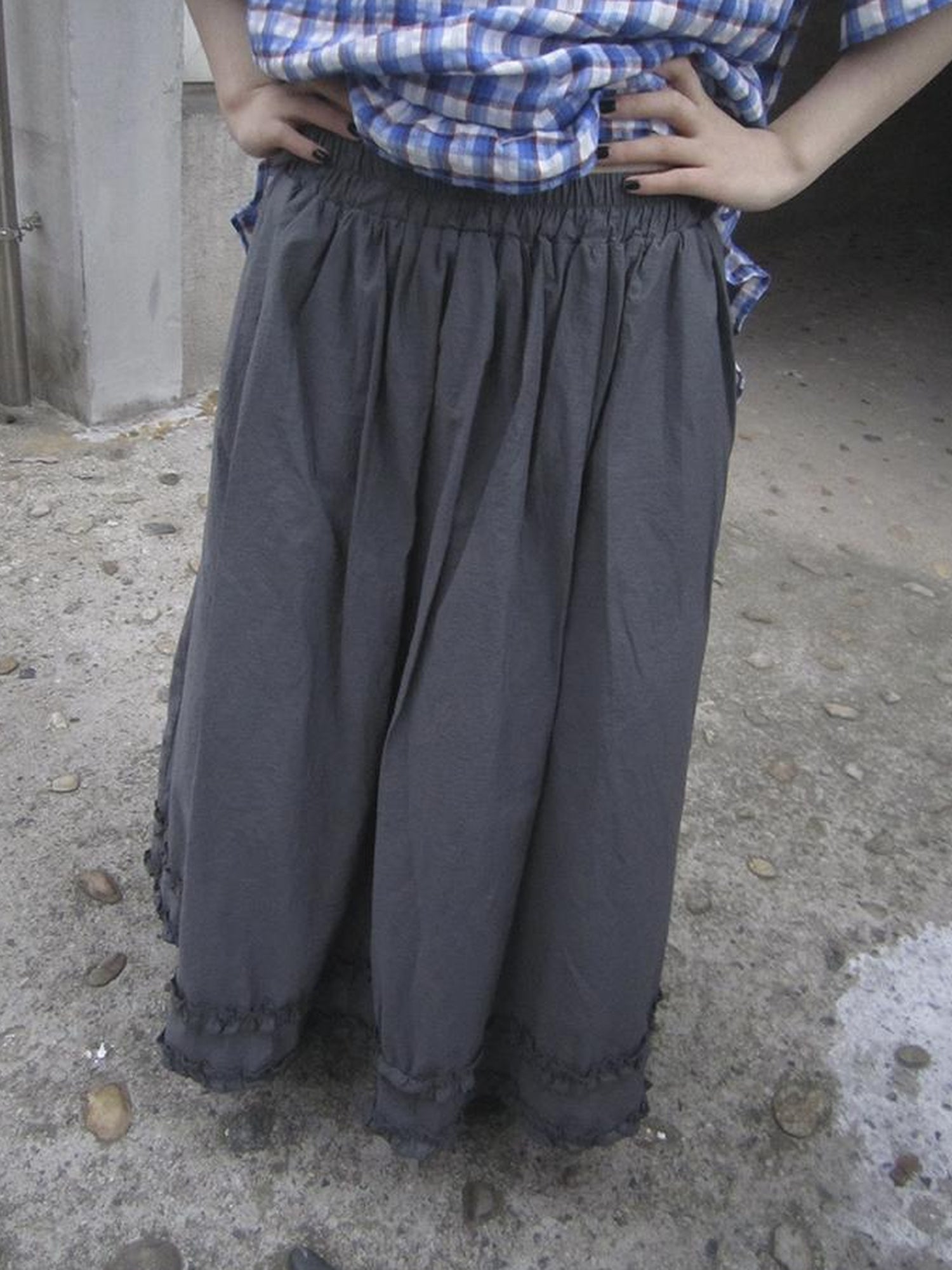 ang project Retro Gray A Line Skirt With Lace Hem And Elastic Waist