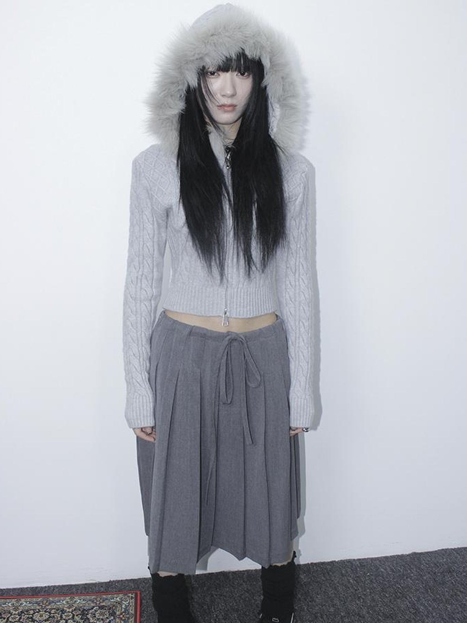 ang project Retro Gray Plaid High Waist Wrap Waist Midi Skirt
