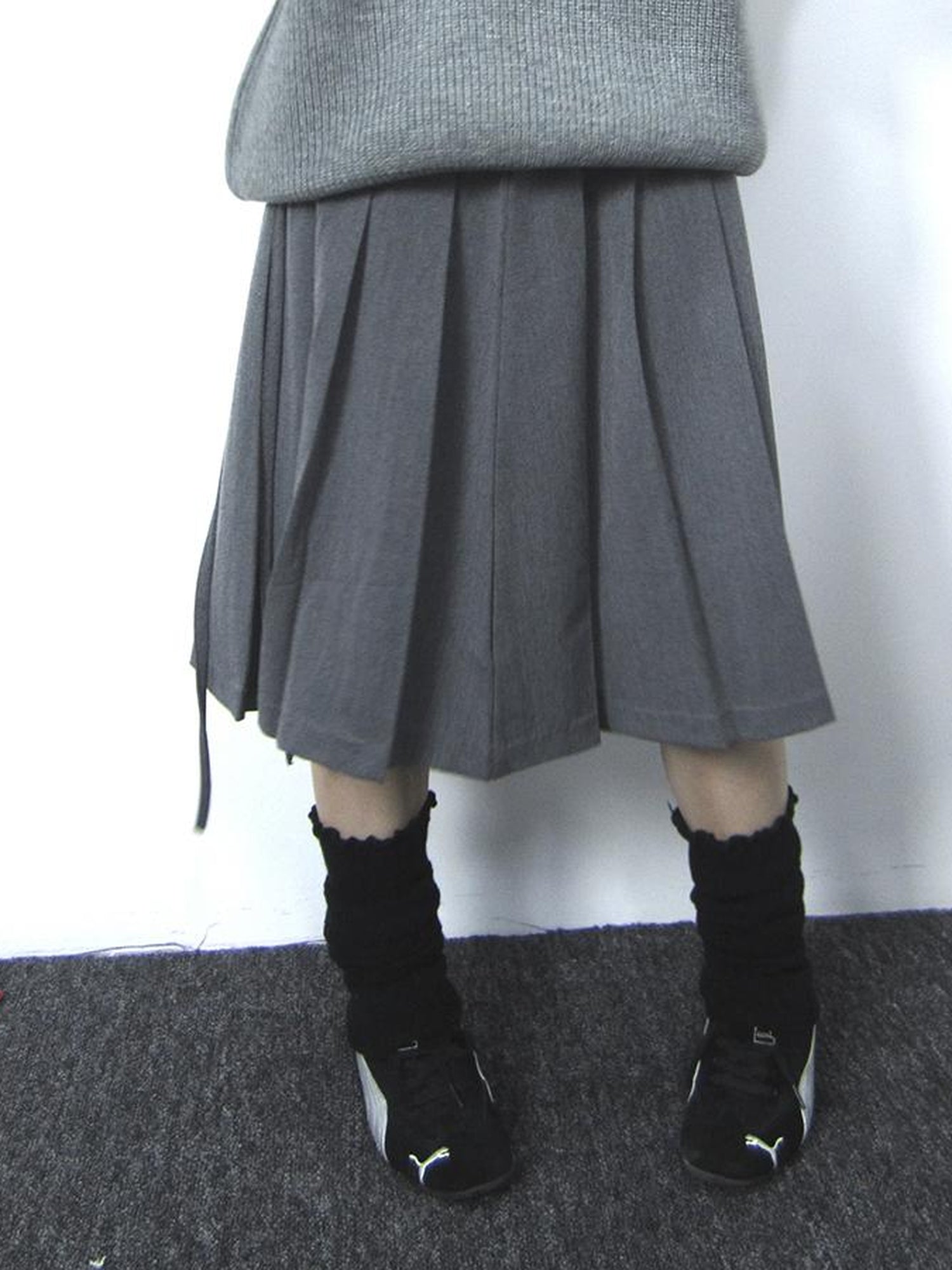 ang project Retro Gray Plaid High Waist Wrap Waist Midi Skirt