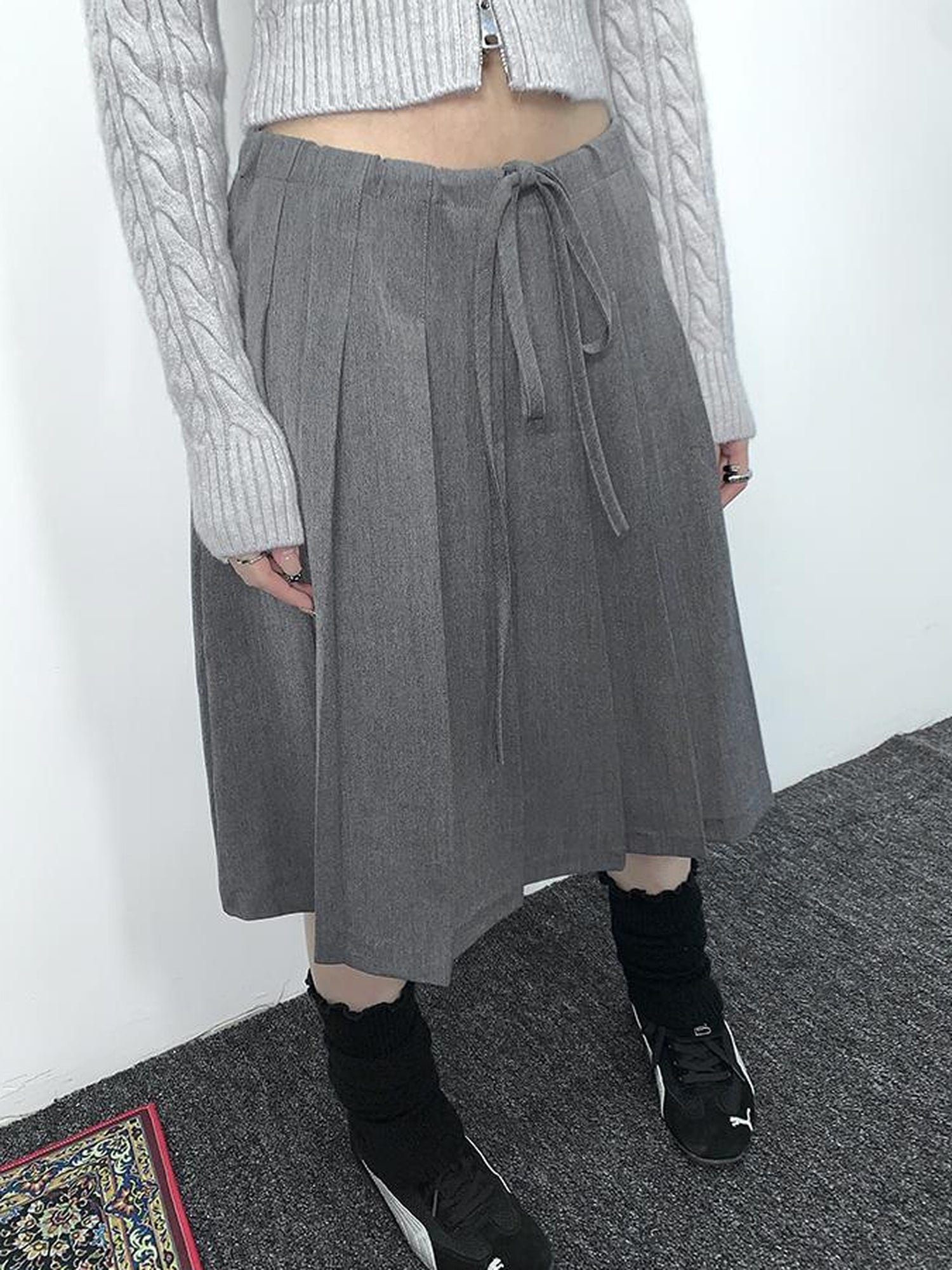 ang project Retro Gray Plaid High Waist Wrap Waist Midi Skirt