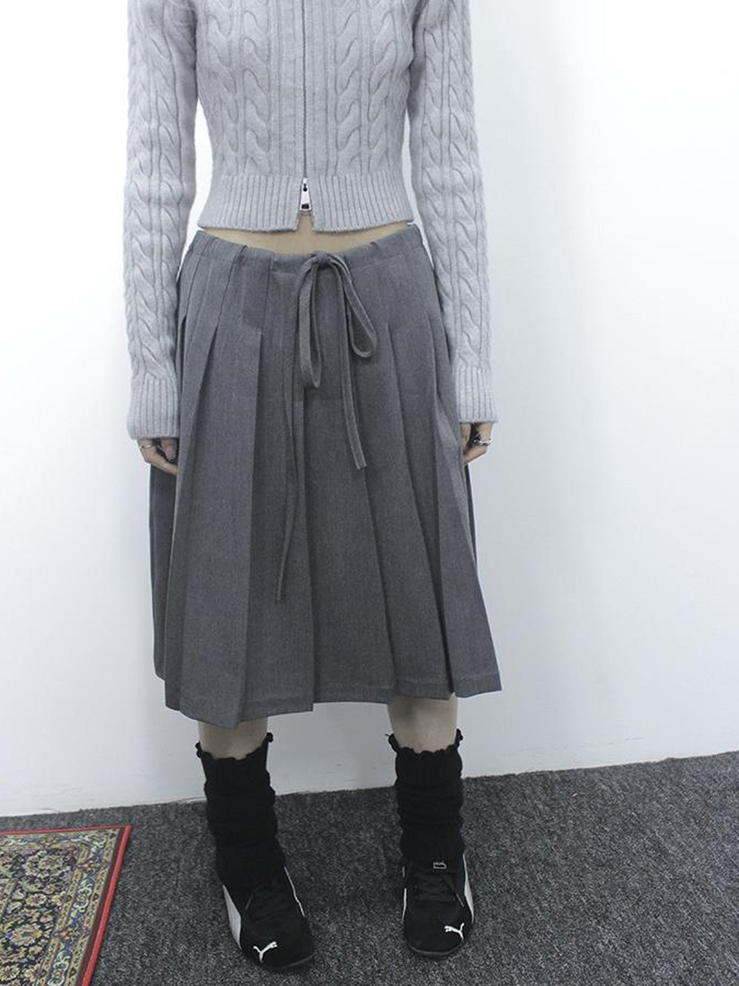 ang project Retro Gray Plaid High Waist Wrap Waist Midi Skirt