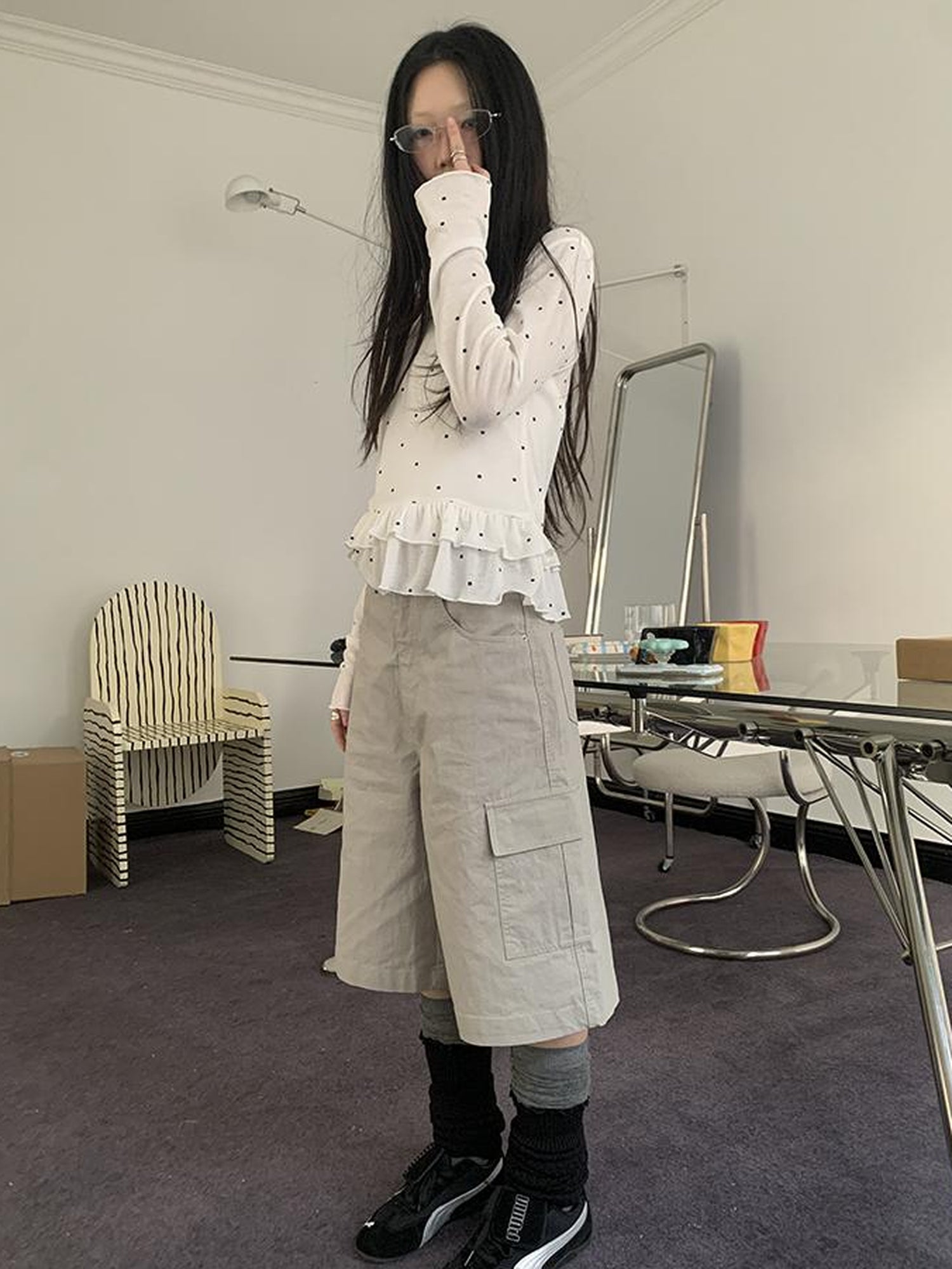 ang project Retro High Waisted Cargo Capri Pants With Oversized Pockets