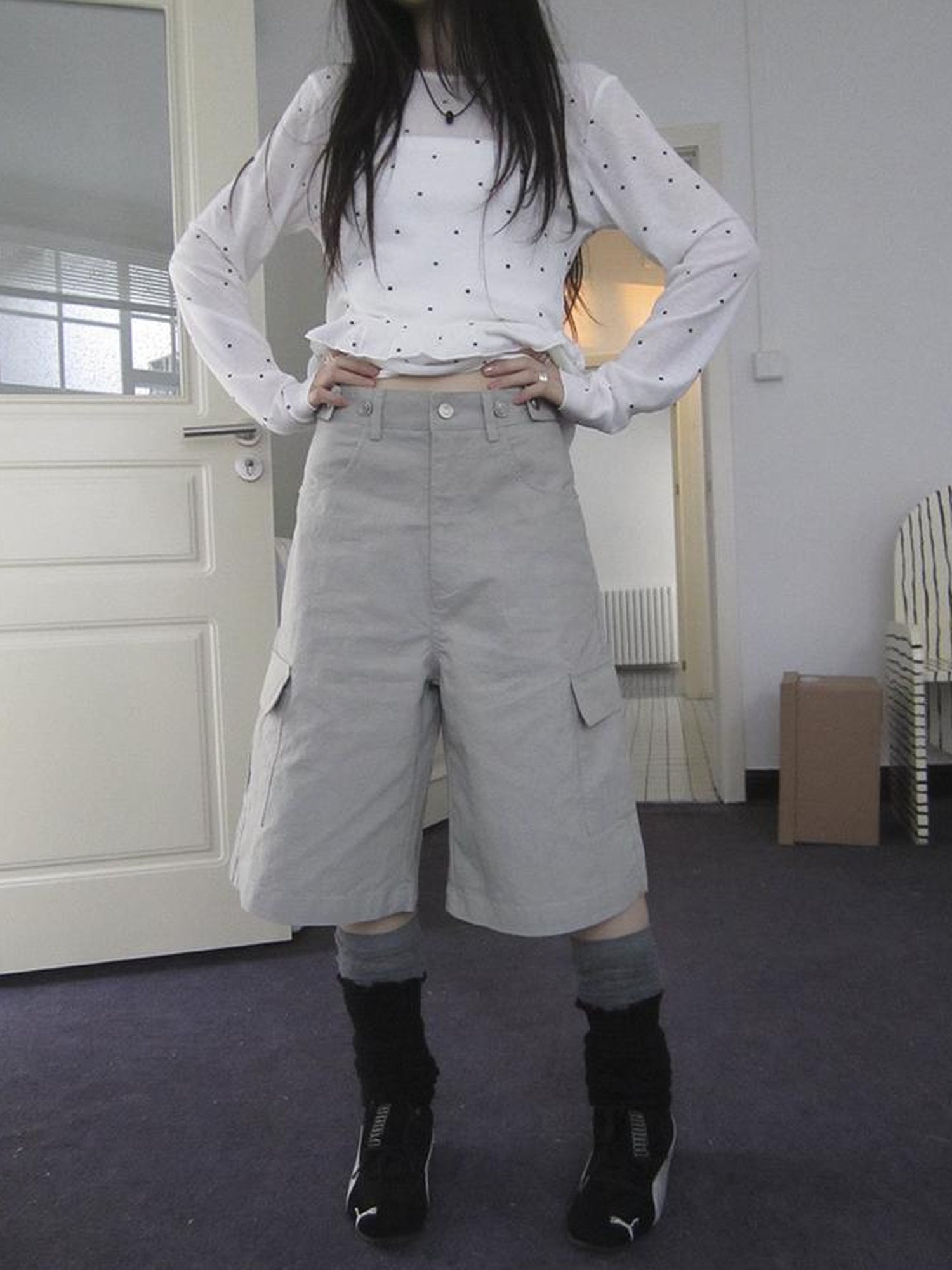 ang project Retro High Waisted Cargo Capri Pants With Oversized Pockets