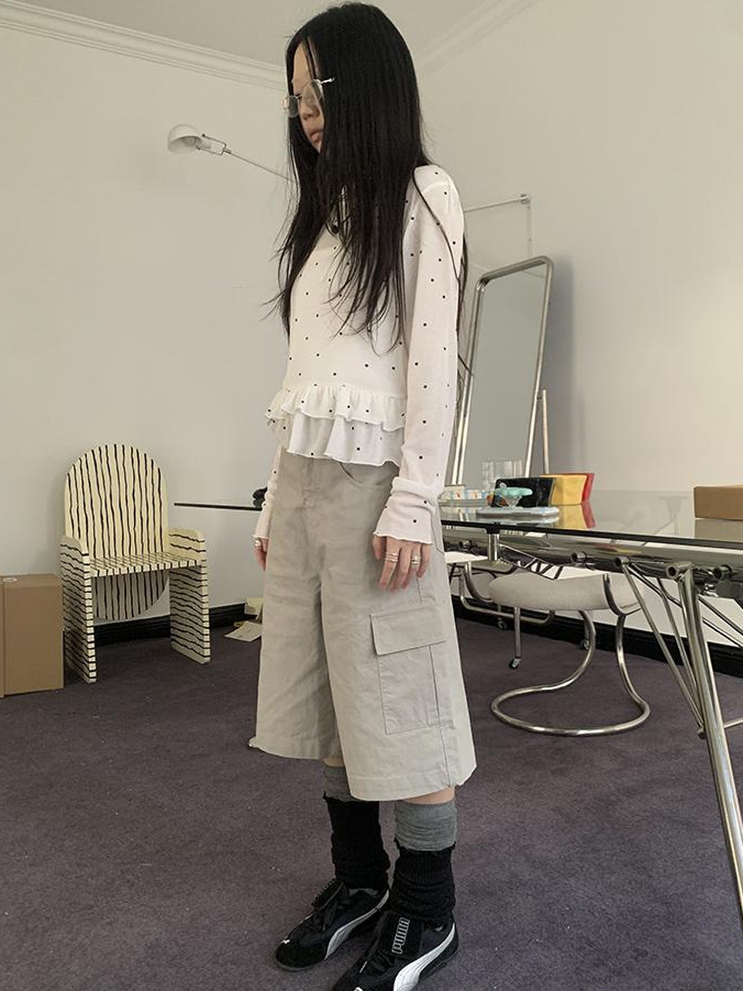 ang project Retro High Waisted Cargo Capri Pants With Oversized Pockets