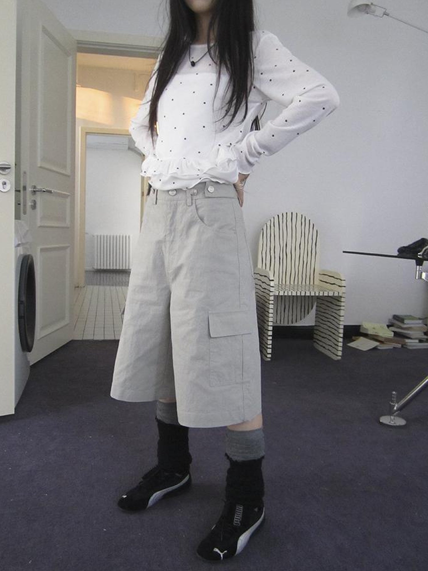 ang project Retro High Waisted Cargo Capri Pants With Oversized Pockets