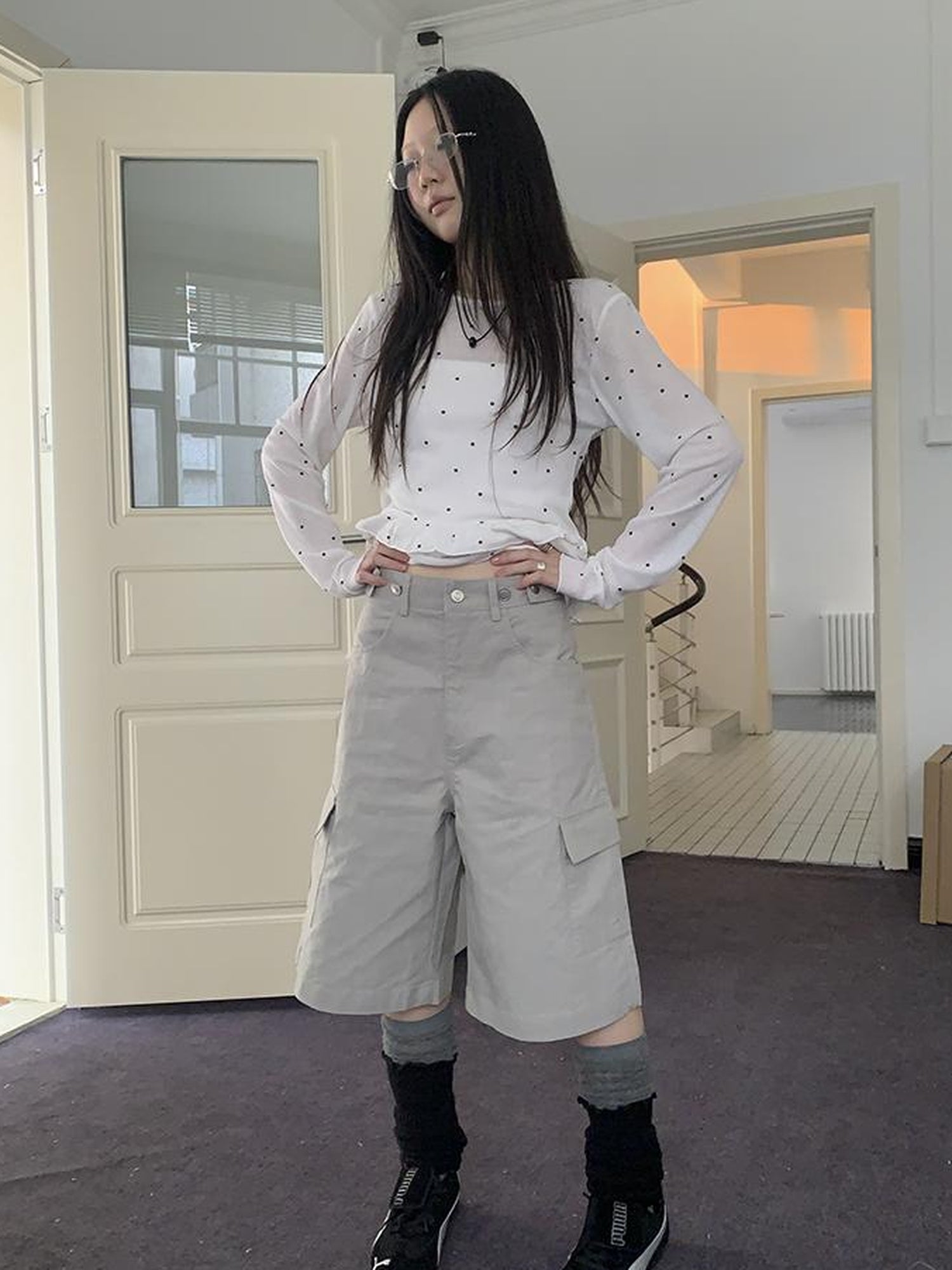 ang project Retro High Waisted Cargo Capri Pants With Oversized Pockets
