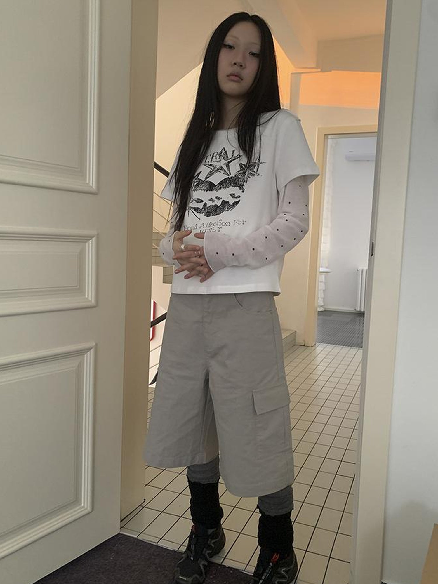 ang project Retro High Waisted Cargo Capri Pants With Oversized Pockets