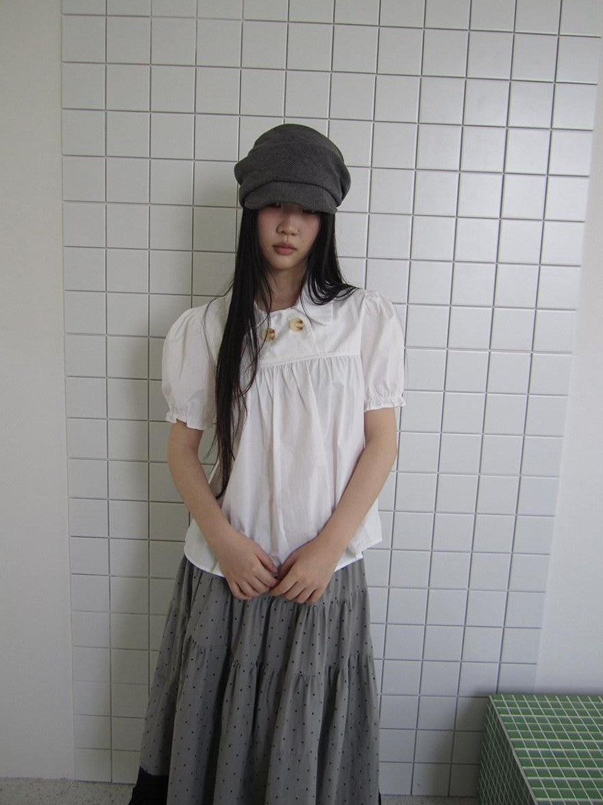ang project Retro Korean Puff Sleeve Lapel Collar Loose Solid Women&