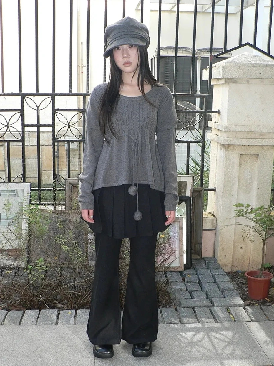 ang project Retro Layered Flared Palazzo Pants With Pleated Detail Pants