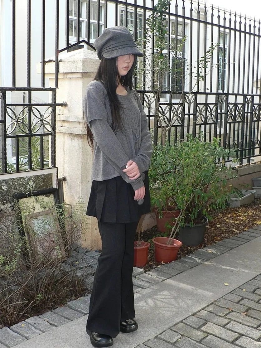 ang project Retro Layered Flared Palazzo Pants With Pleated Detail Pants