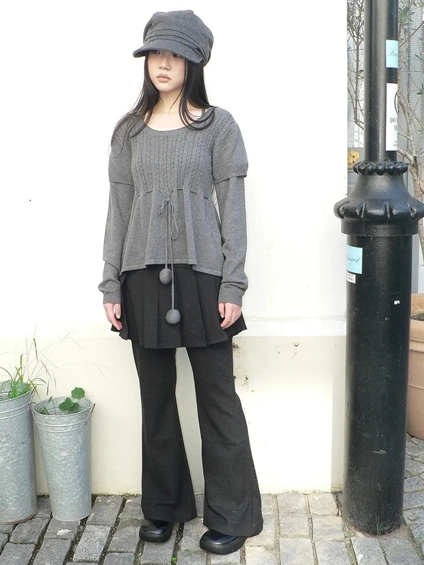 ang project Retro Layered Flared Palazzo Pants With Pleated Detail Pants